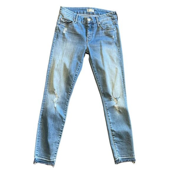 MOTHER Undone Hem Looker Crop Denim Jeans In Cliffhanger Size 25 - Picture 3 of 12